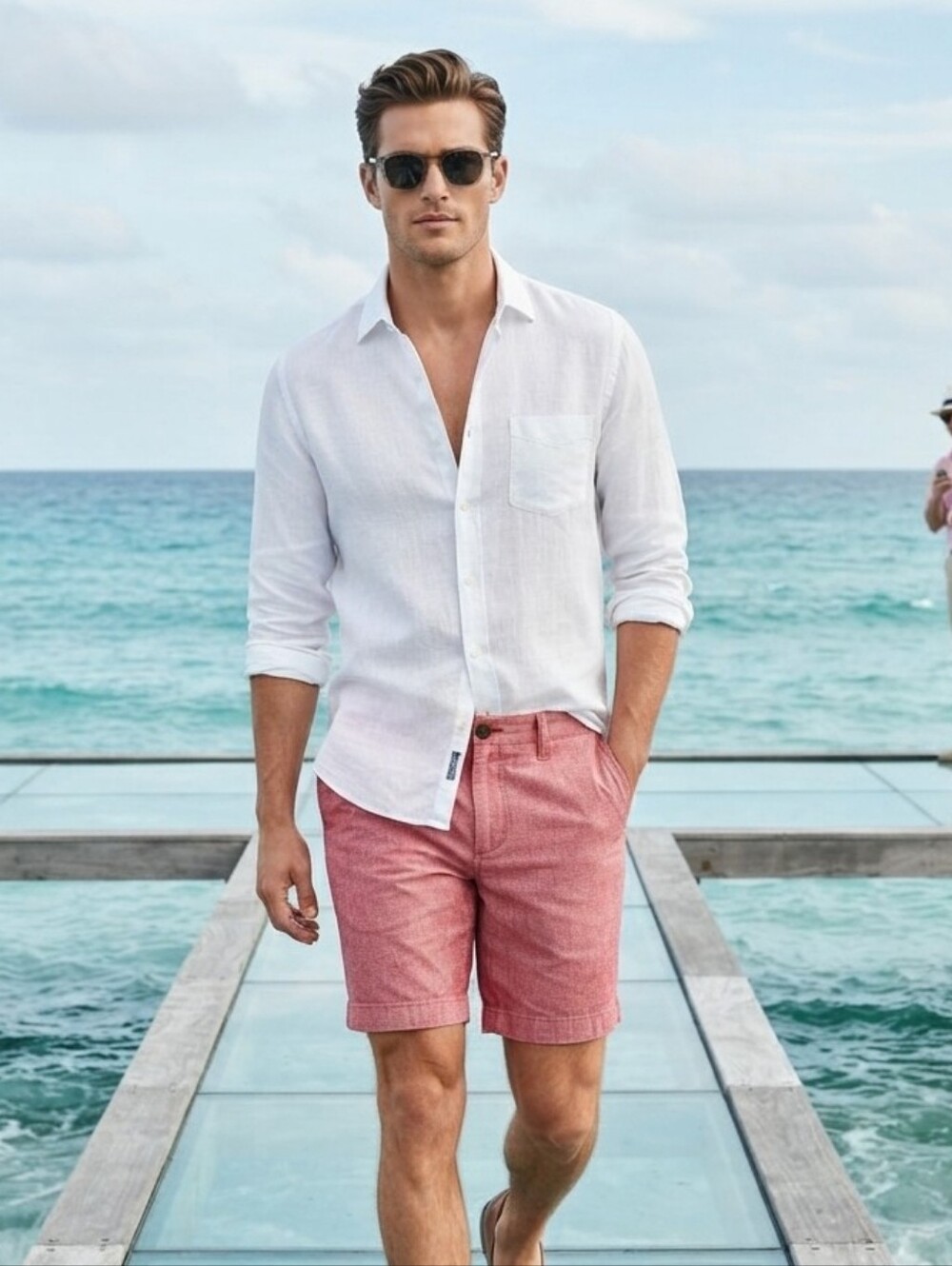 J.Crew Gramercy Heather Red Linen Cotton Flat Front Shorts Size 33